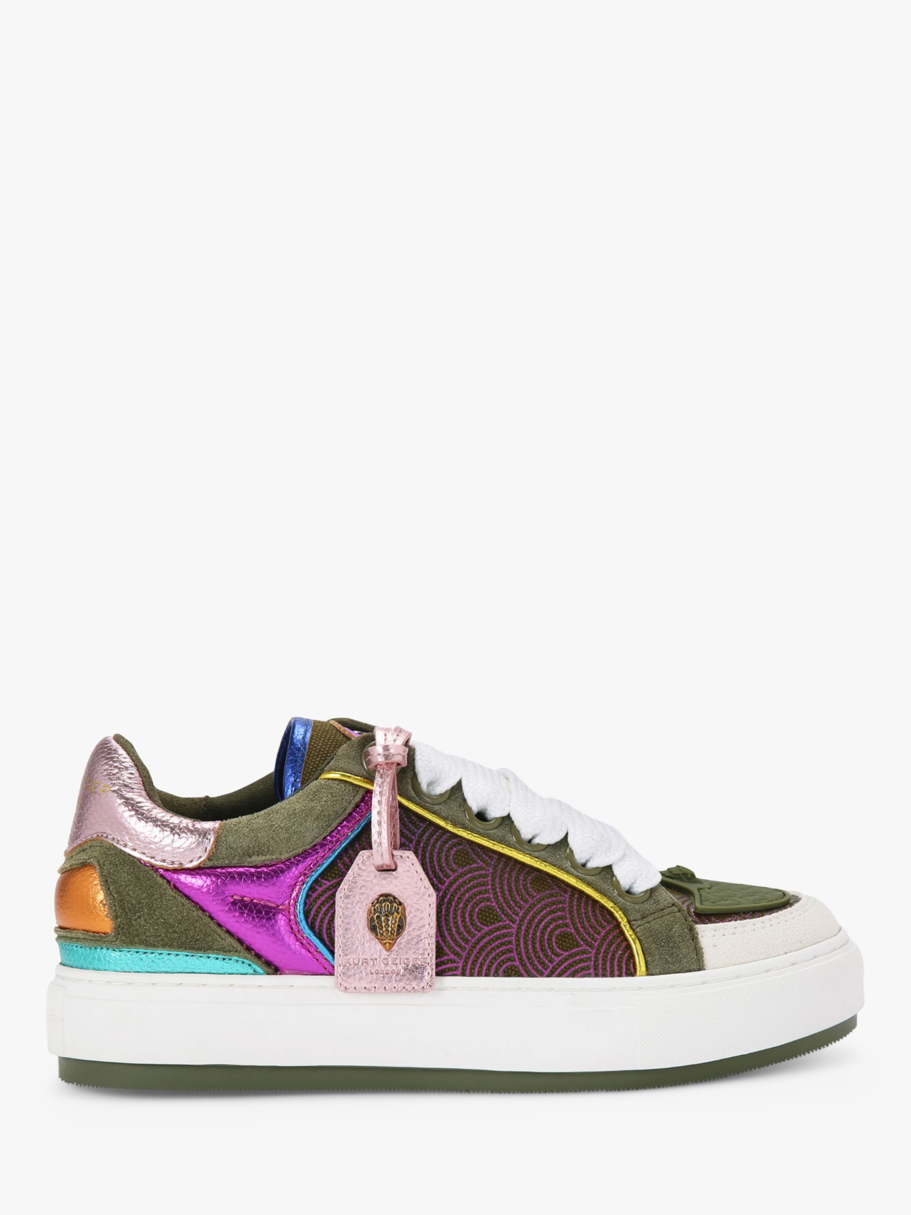 Kurt Geiger London Southbank Tag Leather Trainers, Green Multi Green at ...