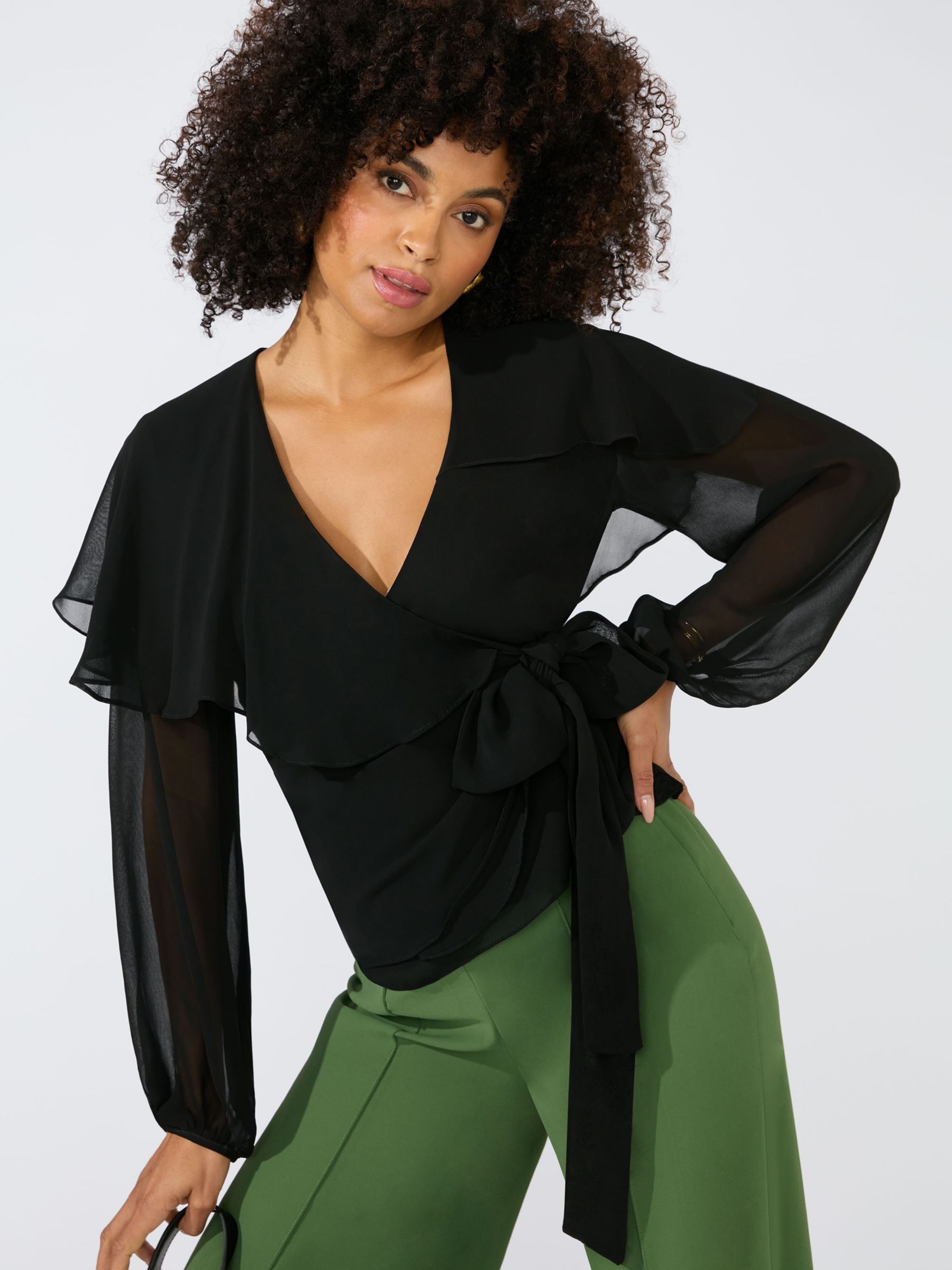 Women's wrap top shirt with fitted sleeves