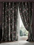 Laura Ashley Edita's Garden Pair Lined Eyelet Curtains, Charcoal