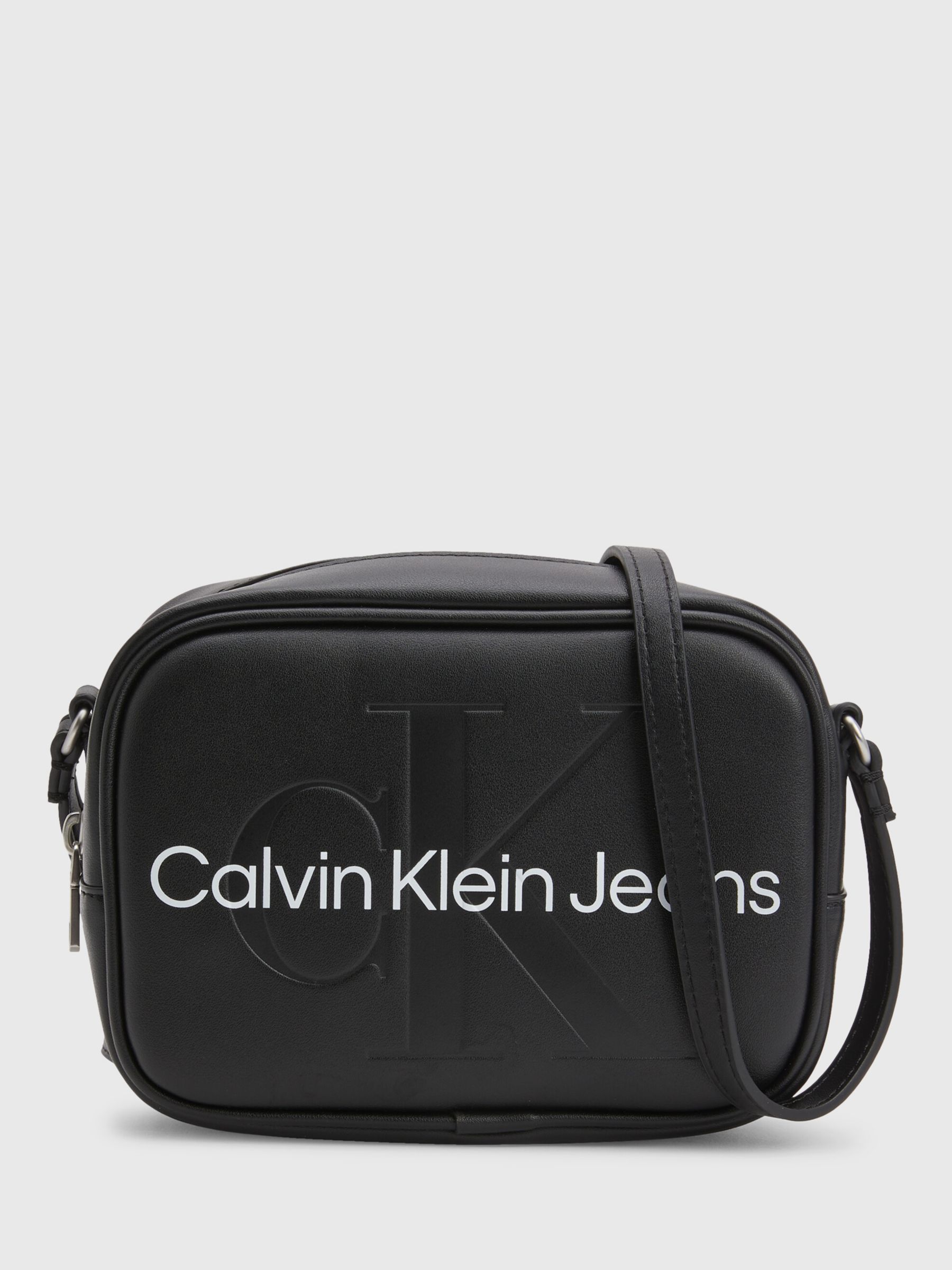 Calvin Klein Faux Leather Embossed Camera Bag, Black at John Lewis ...