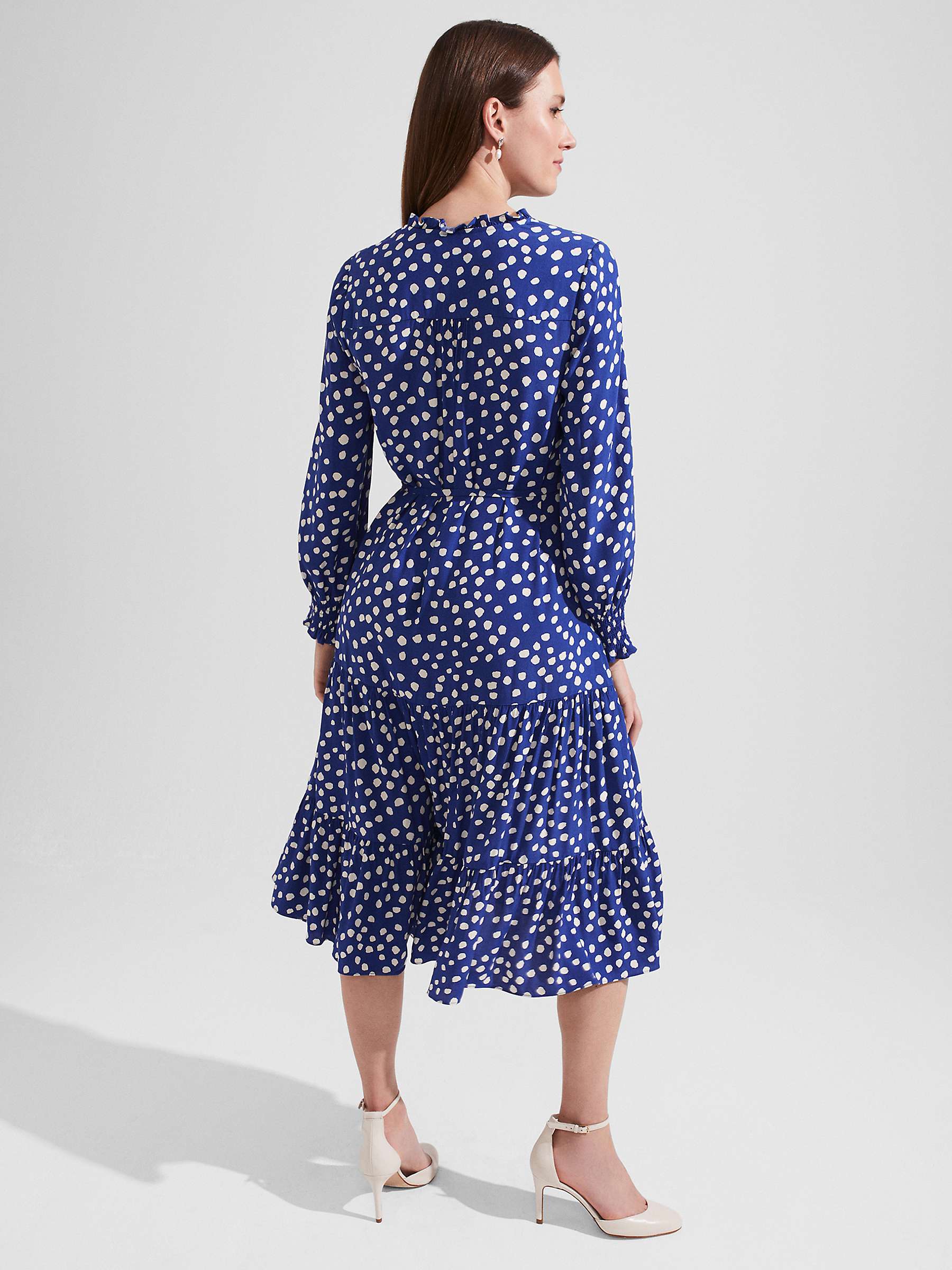 Buy Hobbs Adela Tiered Midi Dress, Deep Blue/Cream Online at johnlewis.com