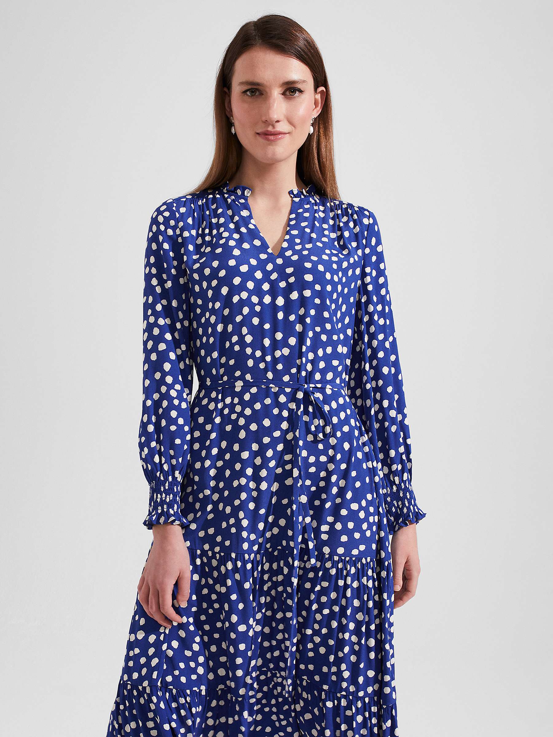 Buy Hobbs Adela Tiered Midi Dress, Deep Blue/Cream Online at johnlewis.com