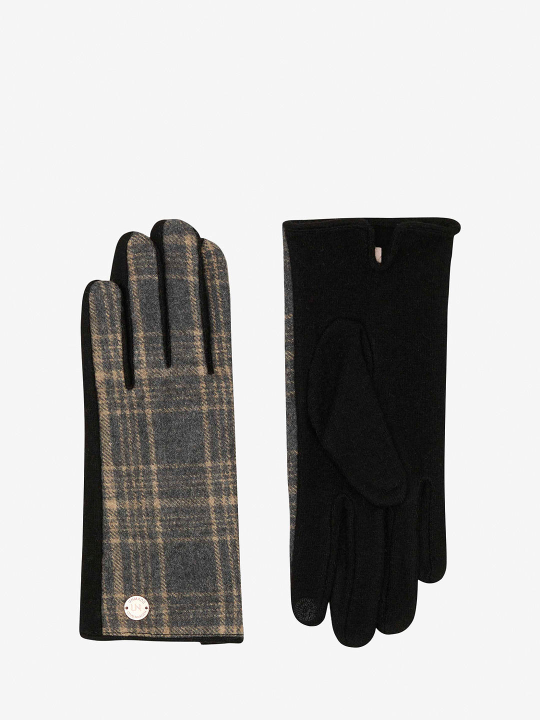 Unmade Copenhagen Kumi Check Print Wool Blend Gloves, Art Grey/Beige