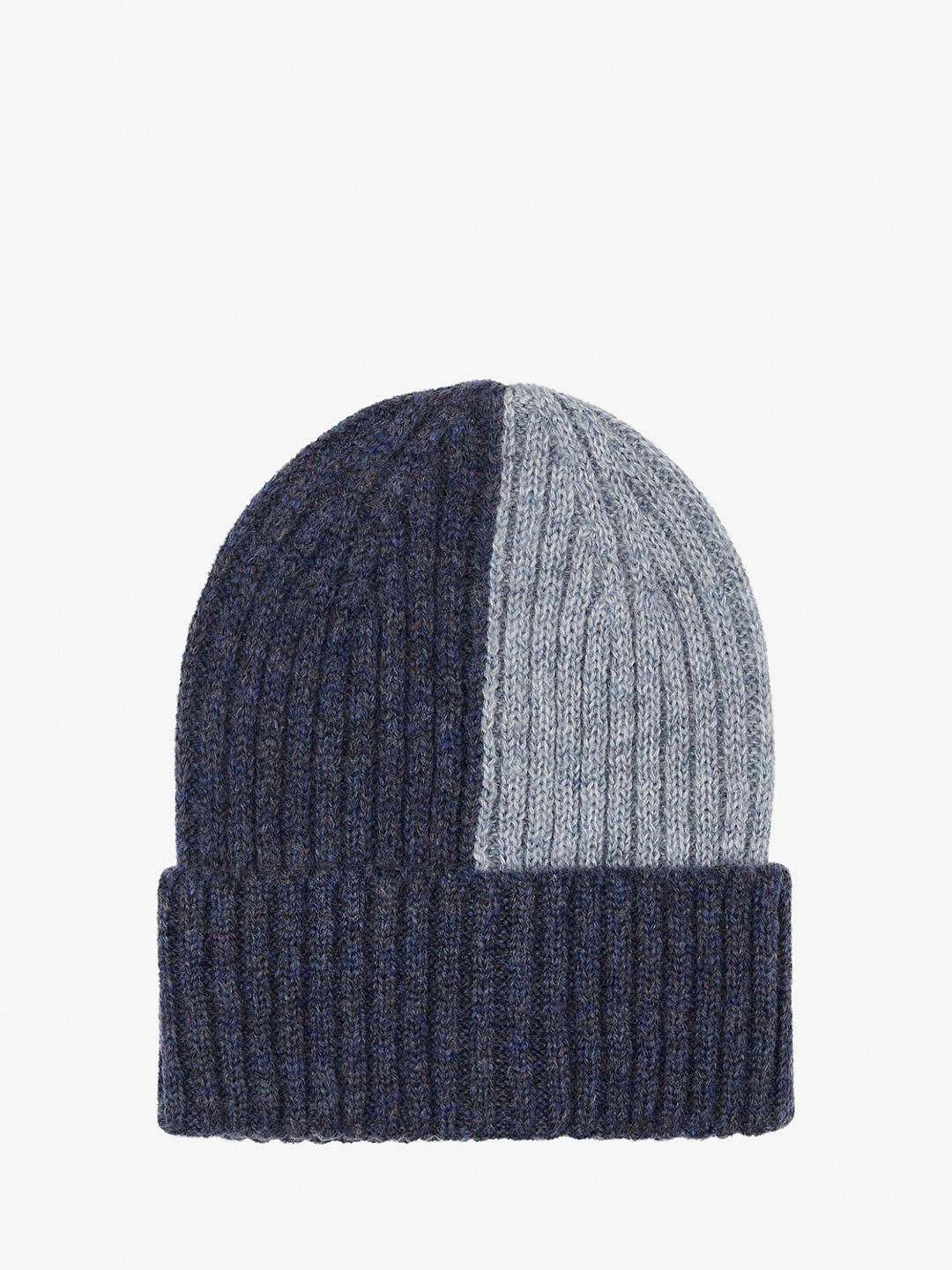 Unmade Copenhagen Larna Colour Block Wool Blend Beanie Hat, Art Blue