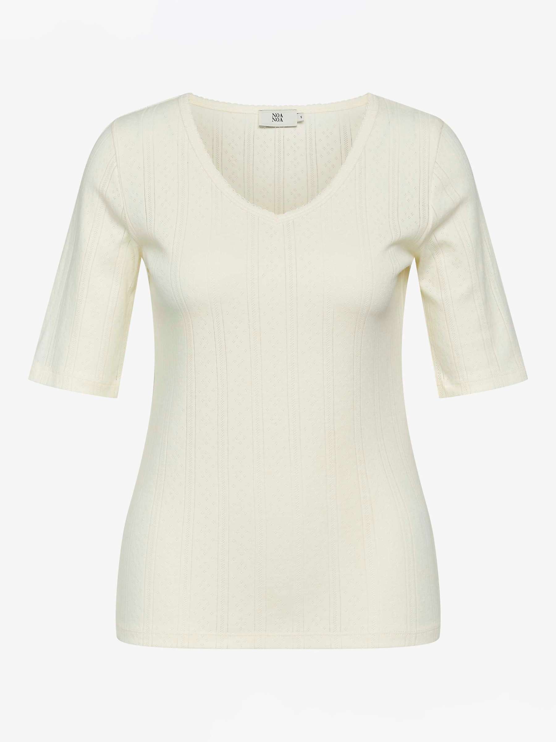 Noa Noa Mindy Pointelle Organic Cotton Elbow Sleeve T-Shirt, White at ...