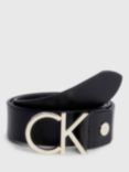 Calvin Klein Leather Logo Belt, Black/Light Gold