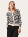 Part Two Tanisha Crew Neck Regular Fit Cardigan, White/Black, White/Black