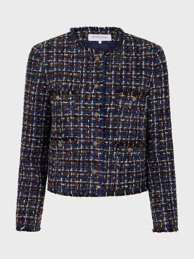 Gerard Darel Nona Check Boucle Jacket, Indigo at John Lewis & Partners