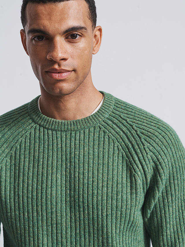 Aubin Tay Ribbed Lambswool Blend Knit Jumper, Leaf at John Lewis & Partners