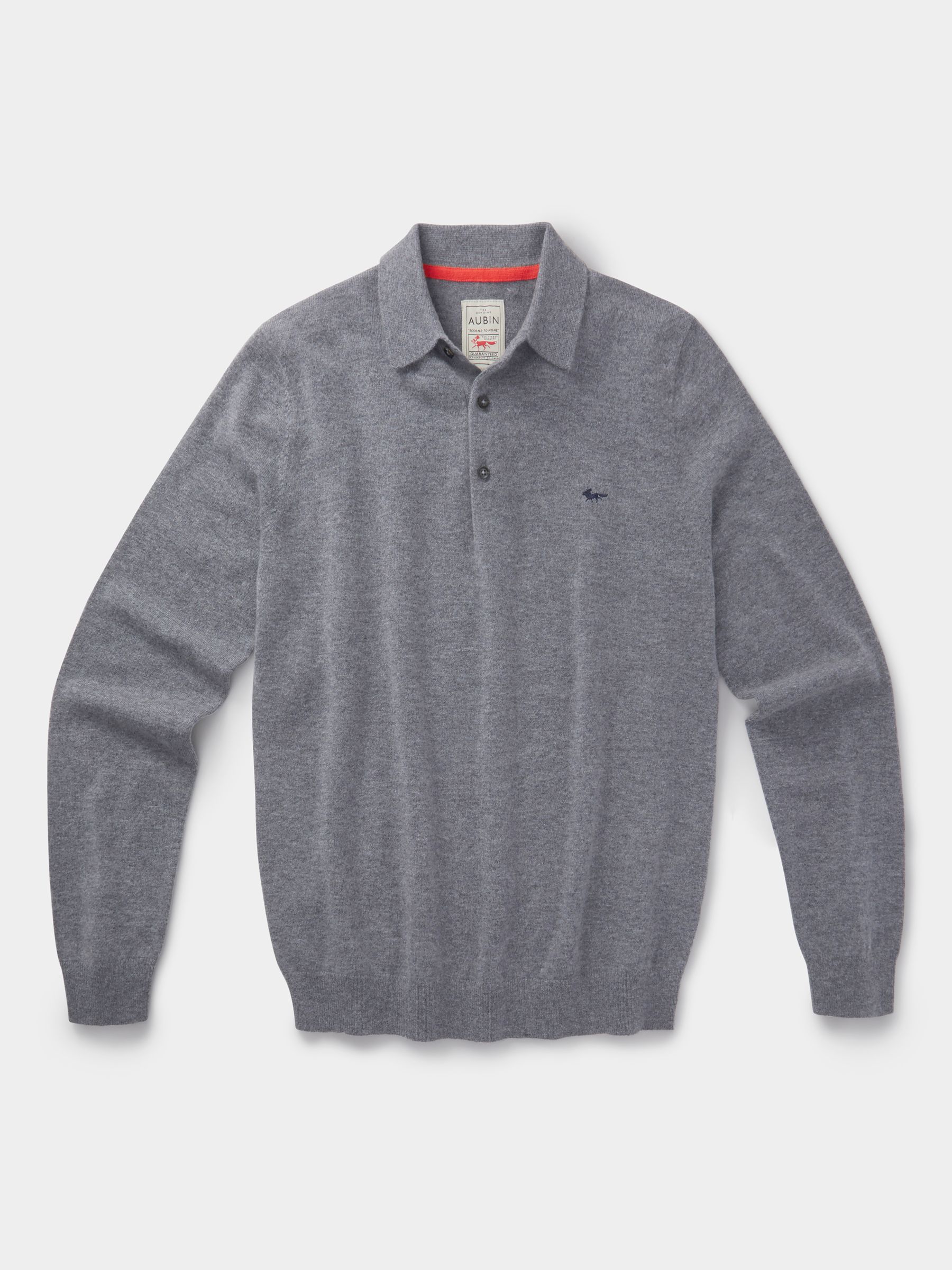 Aubin Brampton Merino Wool & Cashmere Polo Shirt, Charcoal, S