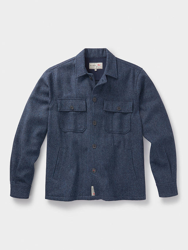 Aubin Tilney Wool Overshirt, Blue Herringbone, XL
