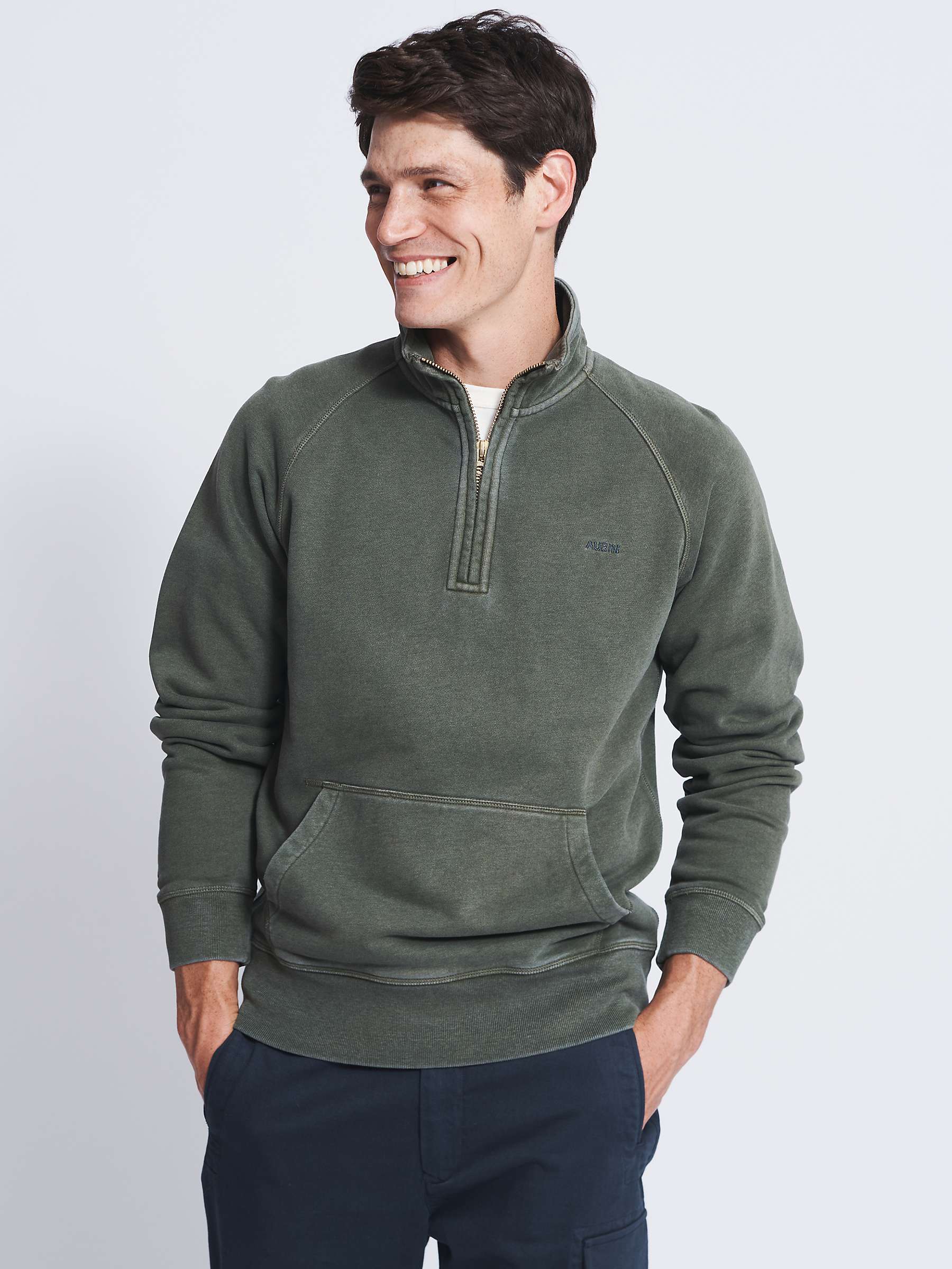 Aubin Provost Half-Zip Sweatshirt, Khaki at John Lewis & Partners