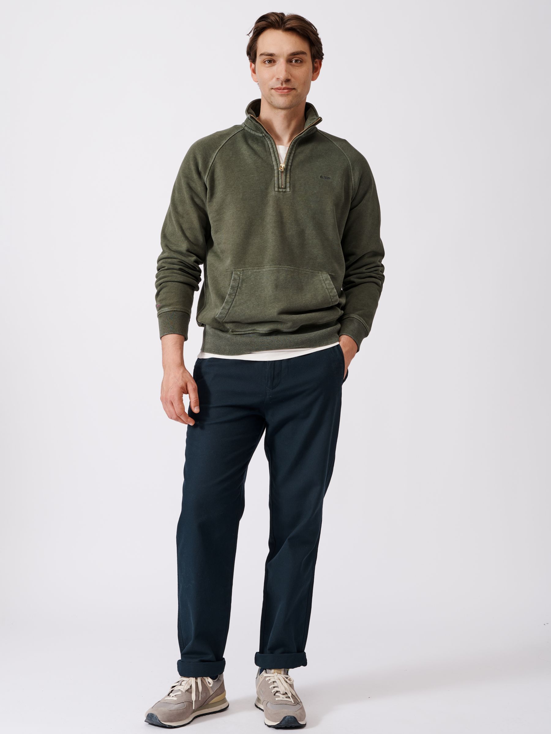 Aubin Provost Half-Zip Sweatshirt, Khaki at John Lewis & Partners