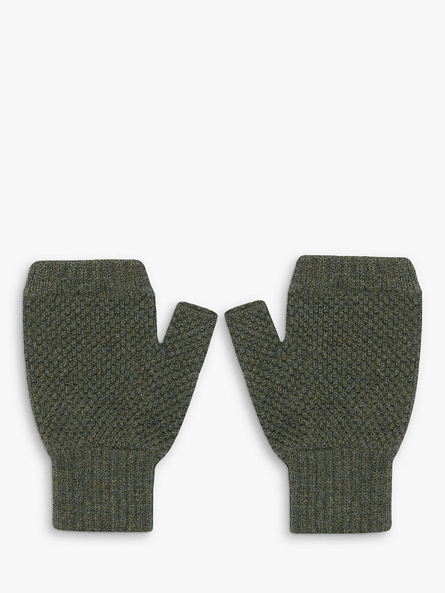 Celtic & Co. Lambswool Moss Stitch Fingerless Gloves, Dark Olive