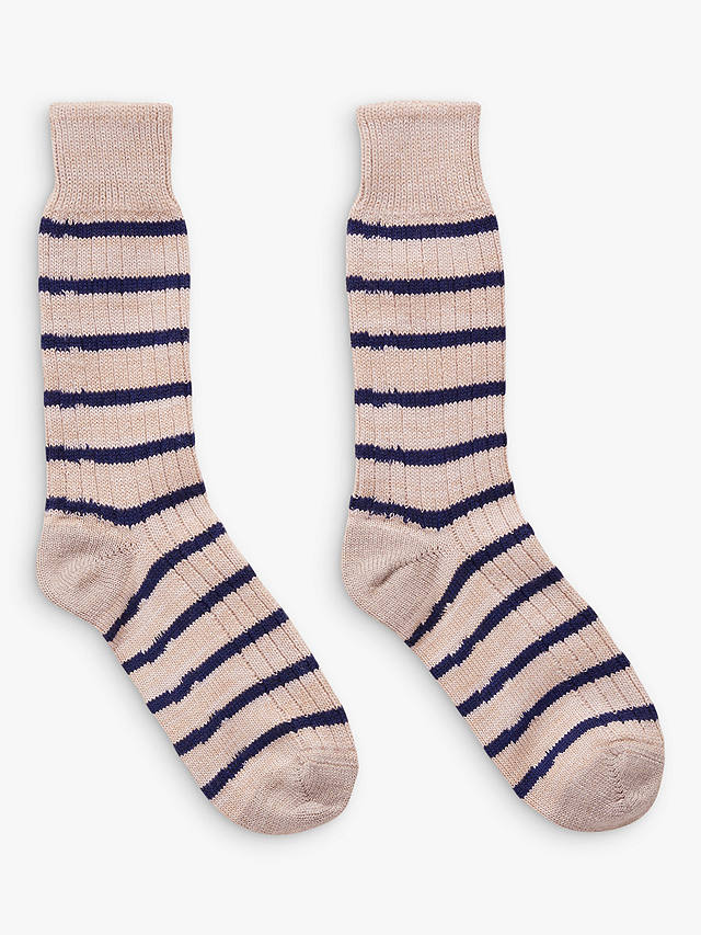 Celtic & Co. Striped Merino Wool Blend Socks, Navy/Camel