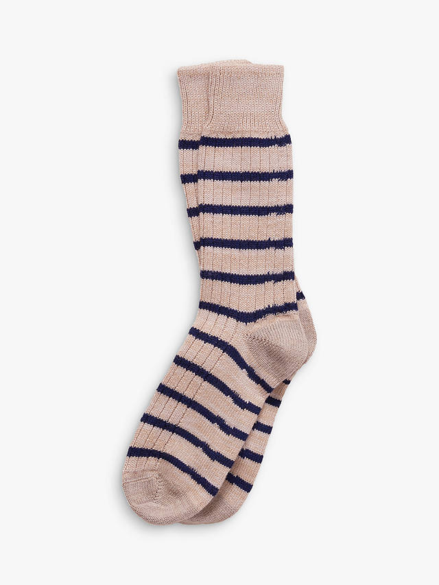 Celtic & Co. Striped Merino Wool Blend Socks, Navy/Camel
