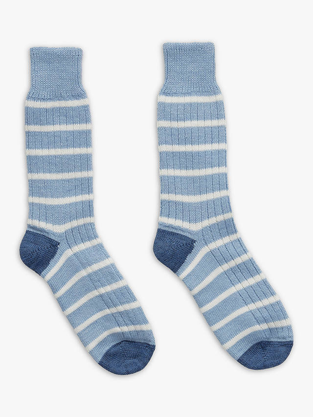 Celtic & Co. Striped Merino Wool Blend Socks, Vintage Blue