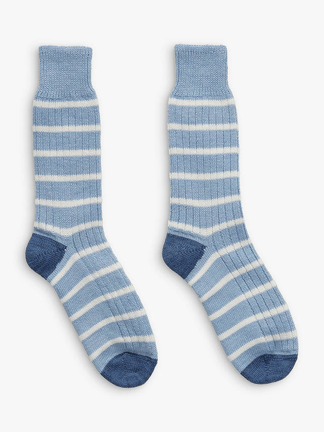 Celtic & Co. Striped Merino Wool Blend Socks, Vintage Blue