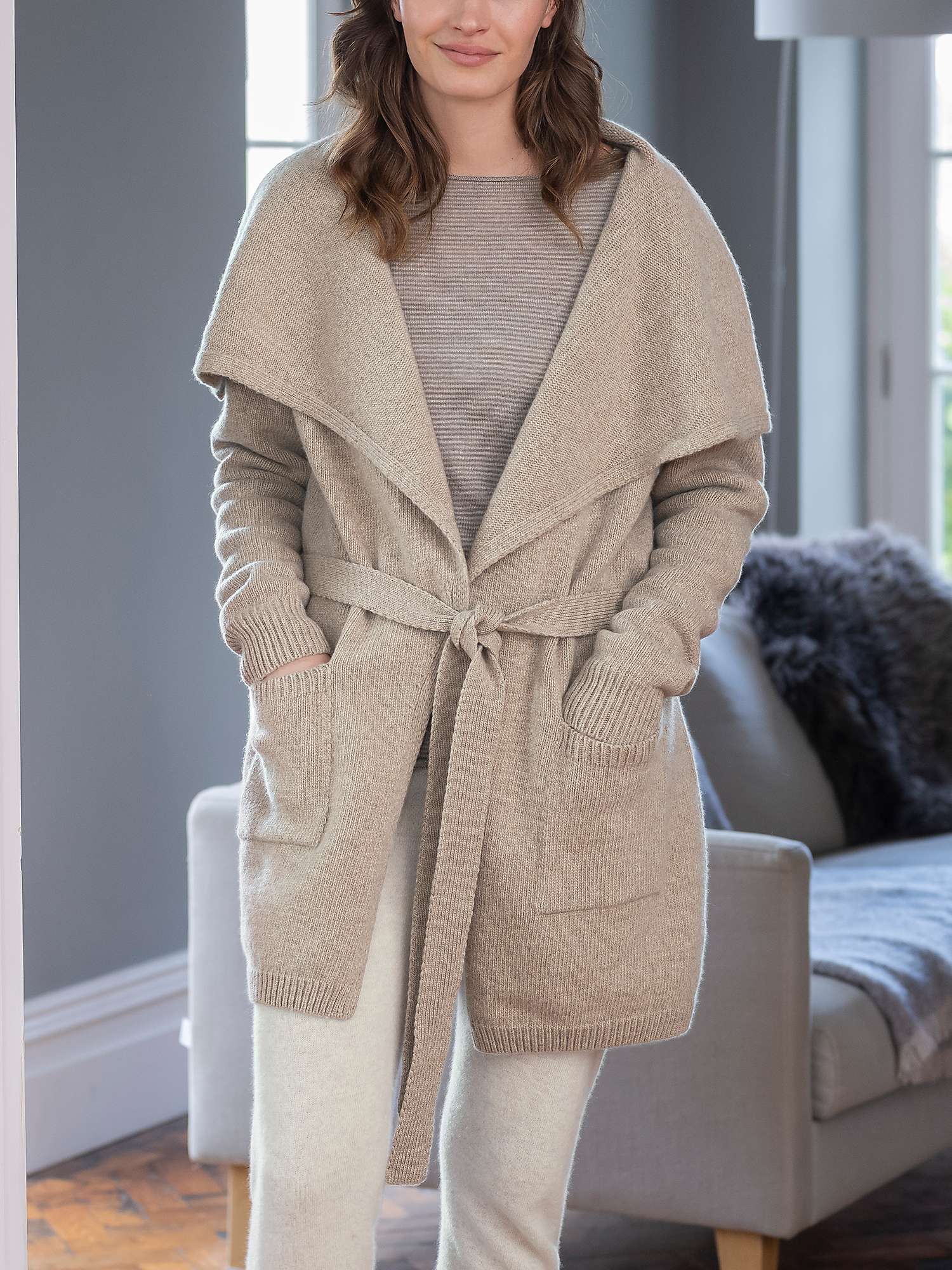 Buy Celtic & Co. Lambswool Belted Wrap Cardigan, Biscuit Online at johnlewis.com