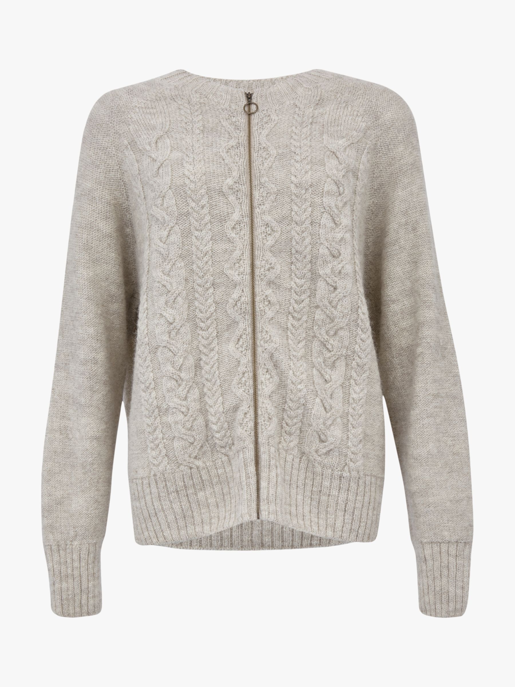Celtic & Co. British Wool Cable Knit Zip Cardigan, Undyed Taupe, L
