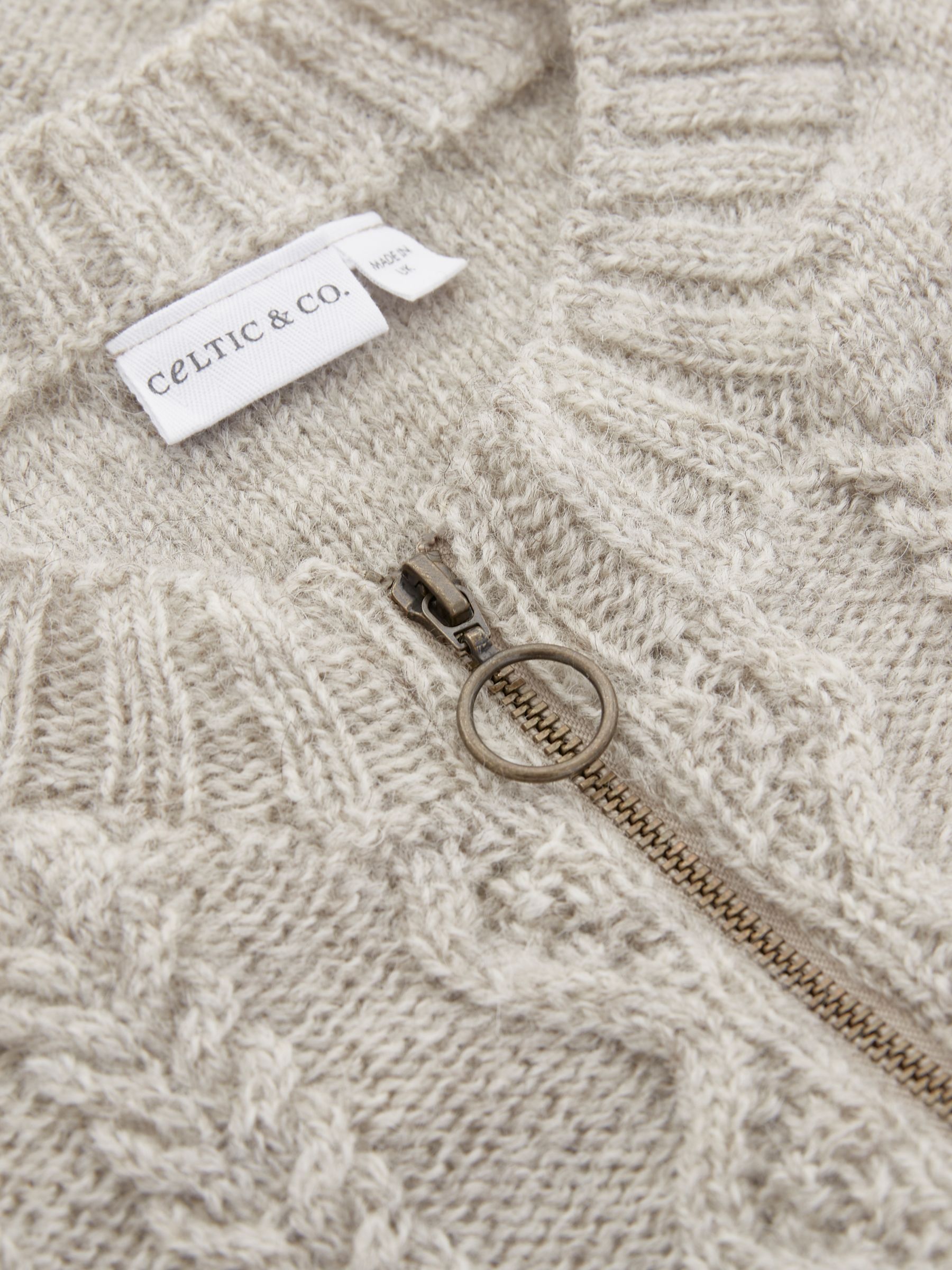 Celtic & Co. British Wool Cable Knit Zip Cardigan, Undyed Taupe at John ...