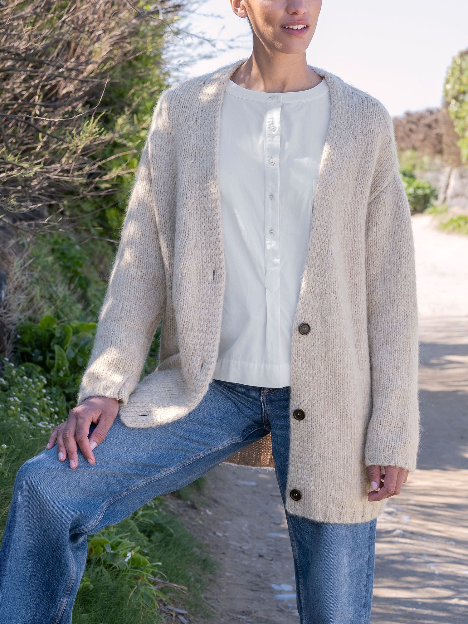 Celtic & Co. Luxe Wool Blend Slouch Cardigan, Oatmeal at John