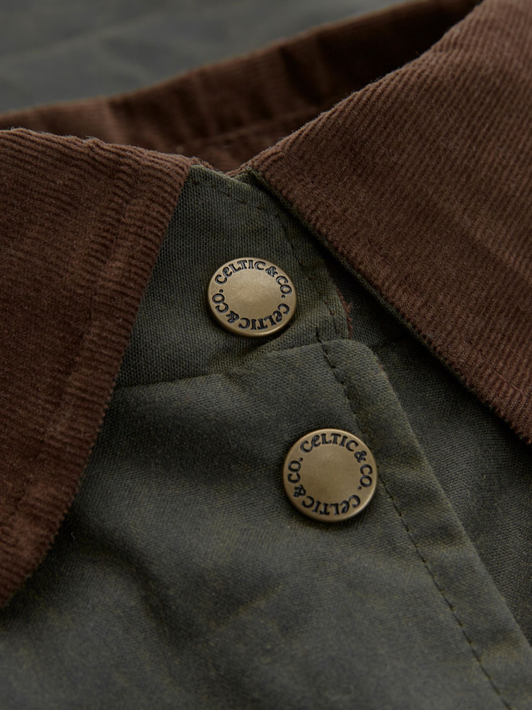 Celtic & Co. Wax Cotton Overshirt, Olive at John Lewis & Partners