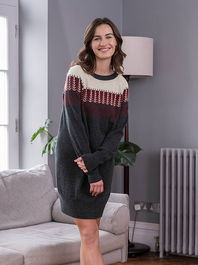 Celtic & Co. Supersoft Slouch Wool Jumper Dress, Charcoal/Claret