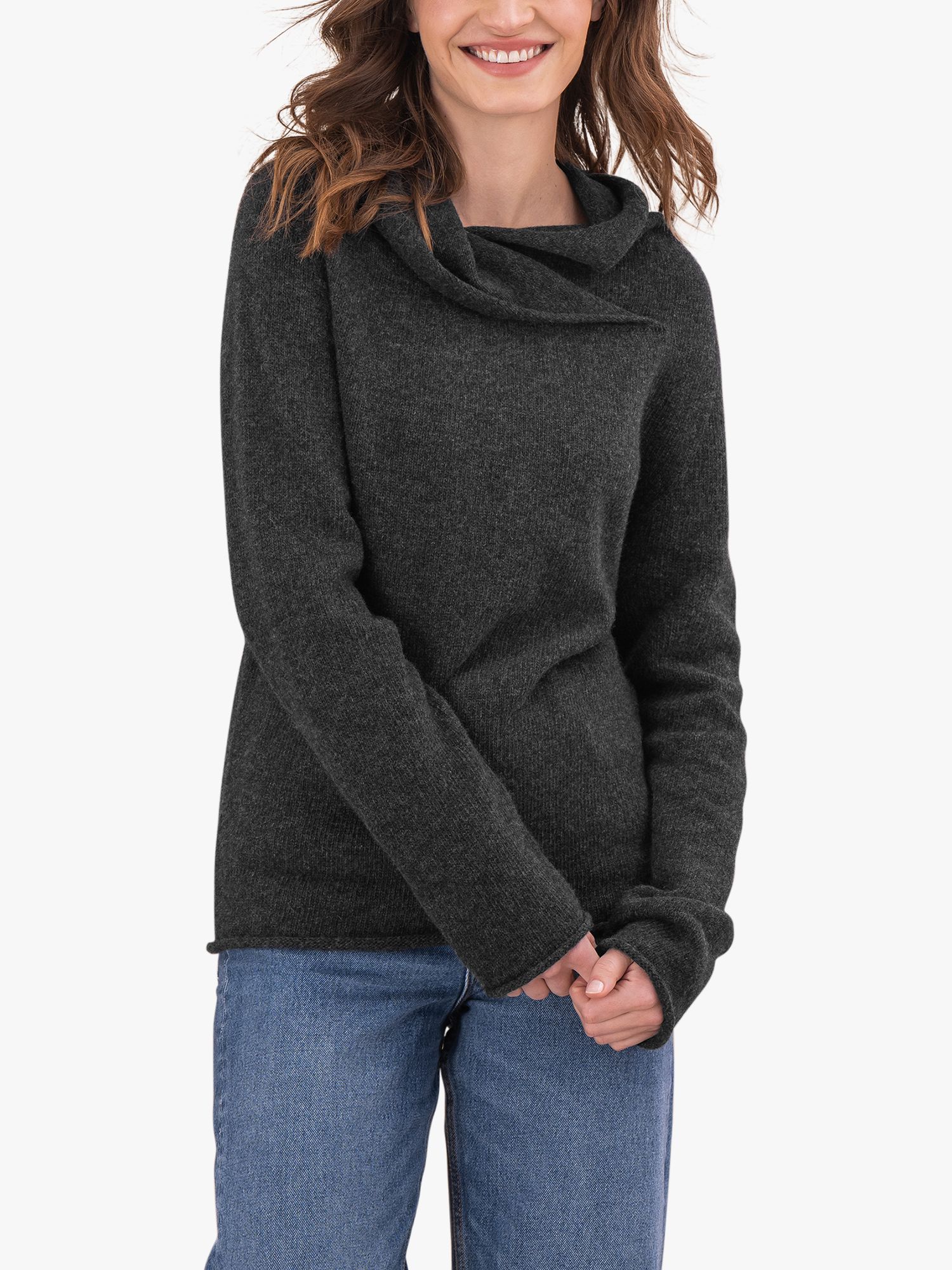 Celtic & Co. Collared Slouch Wool Jumper, Charcoal at John Lewis & Partners