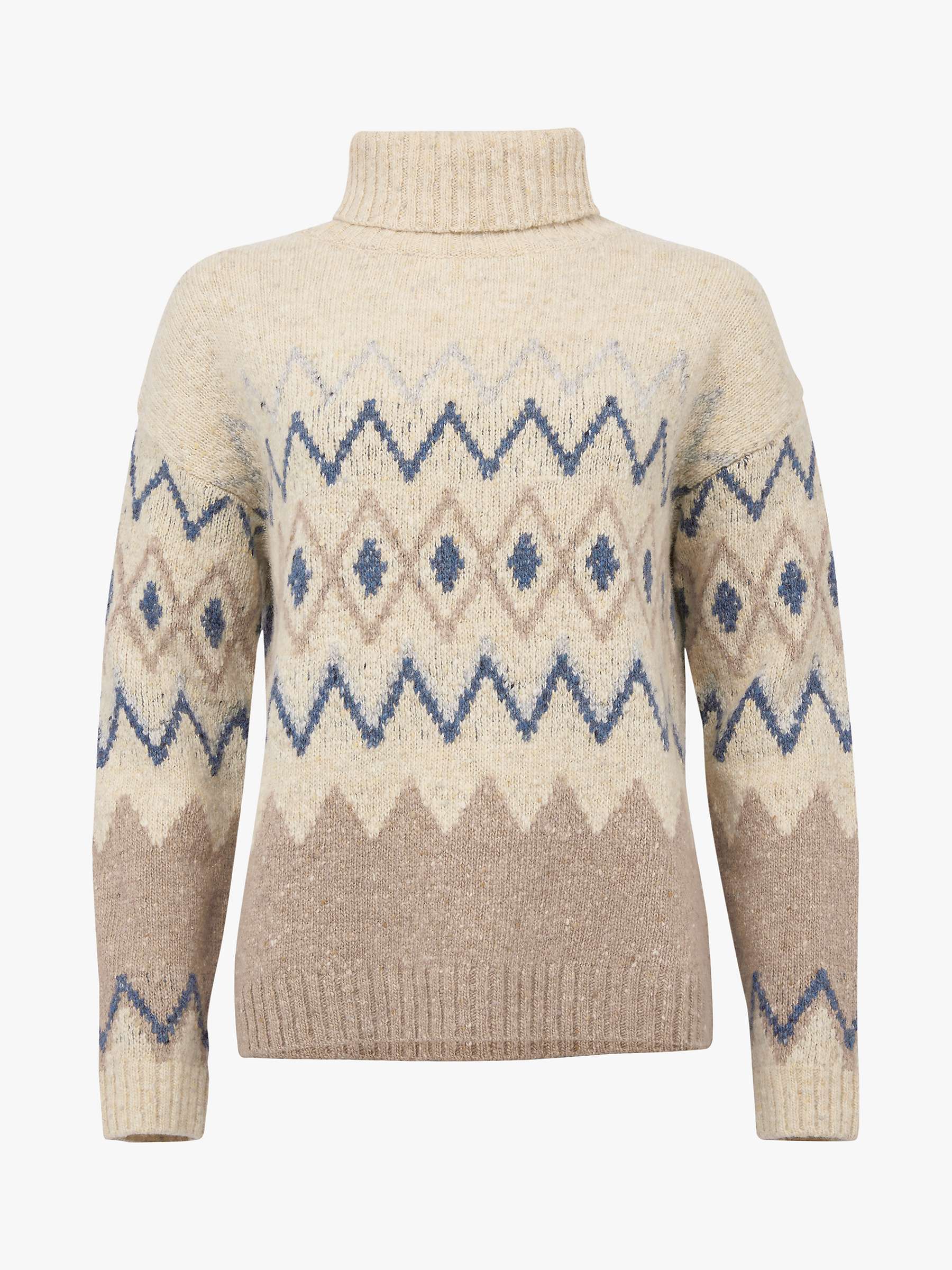 Celtic & Co. Donegal Wool Fairisle Roll Neck Jumper, Oatmeal Mix at ...
