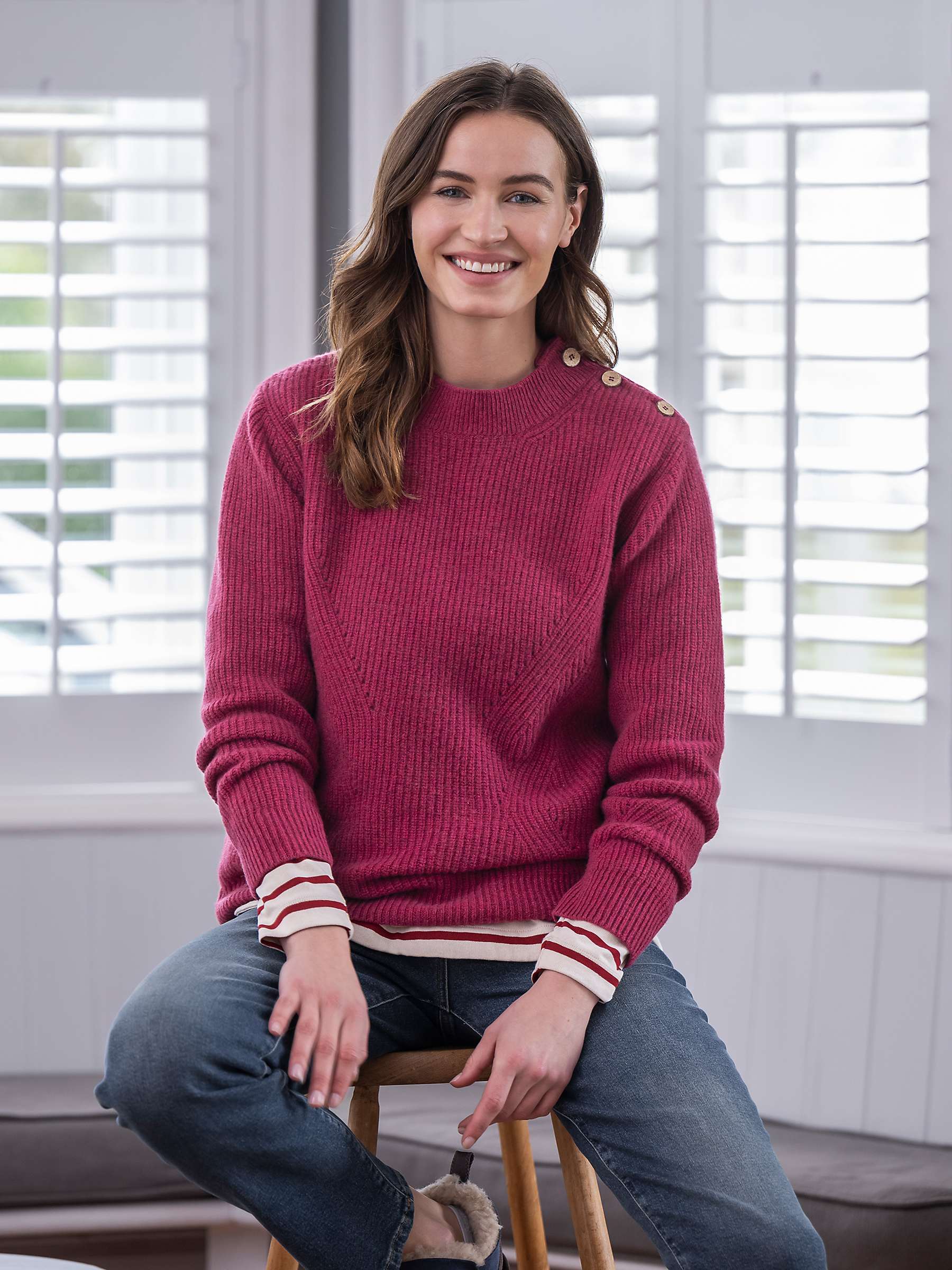 Buy Celtic & Co. Ribbed Lambswool Button Neck Jumper, Anemone Online at johnlewis.com