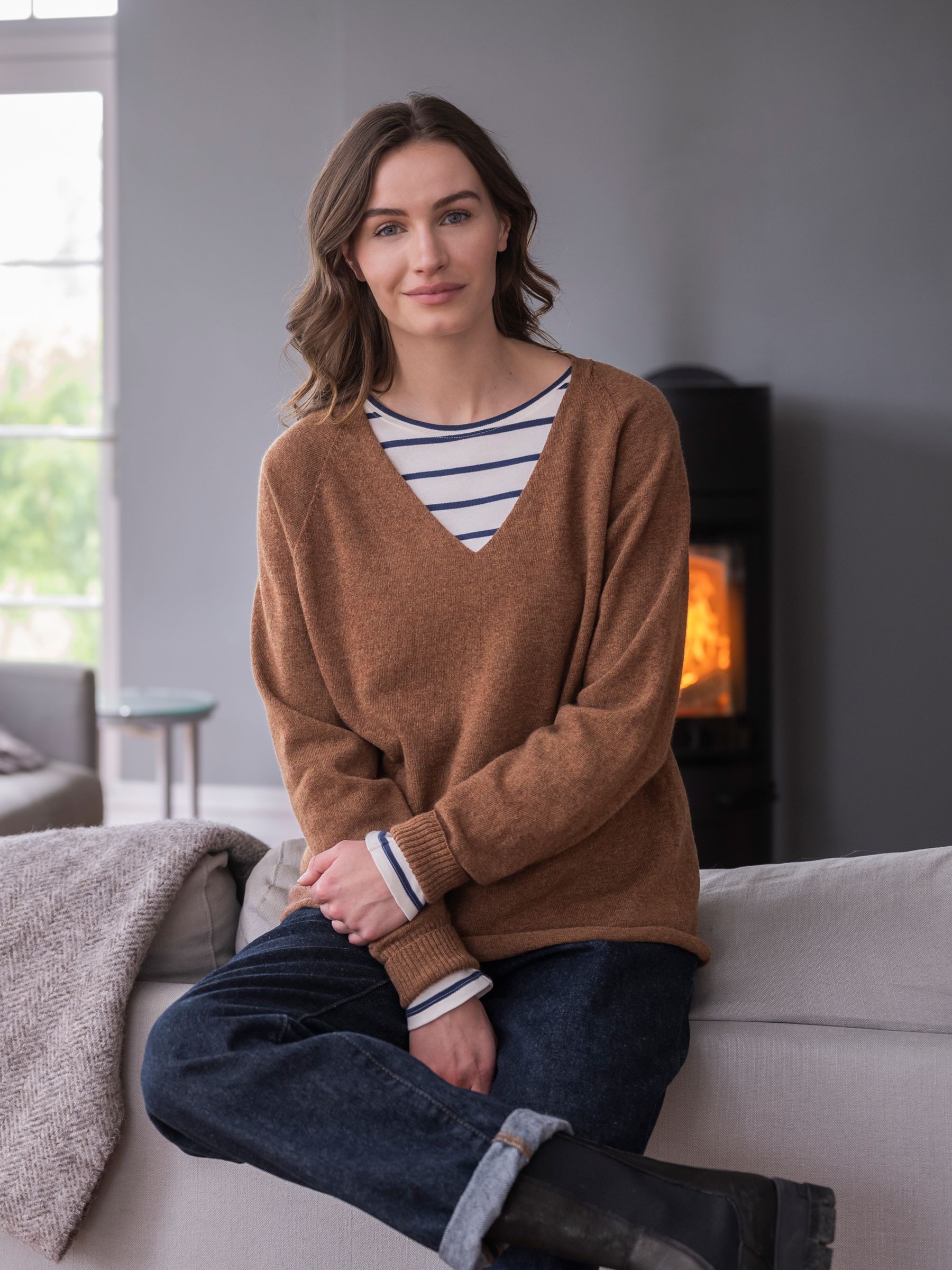 Celtic & Co. Geelong Wool Slouch V-Neck Jumper, Rust at John Lewis ...