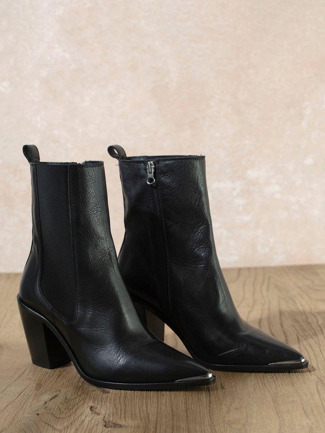 Mint Velvet Sydney Leather Cowboy Boots, Black, 3