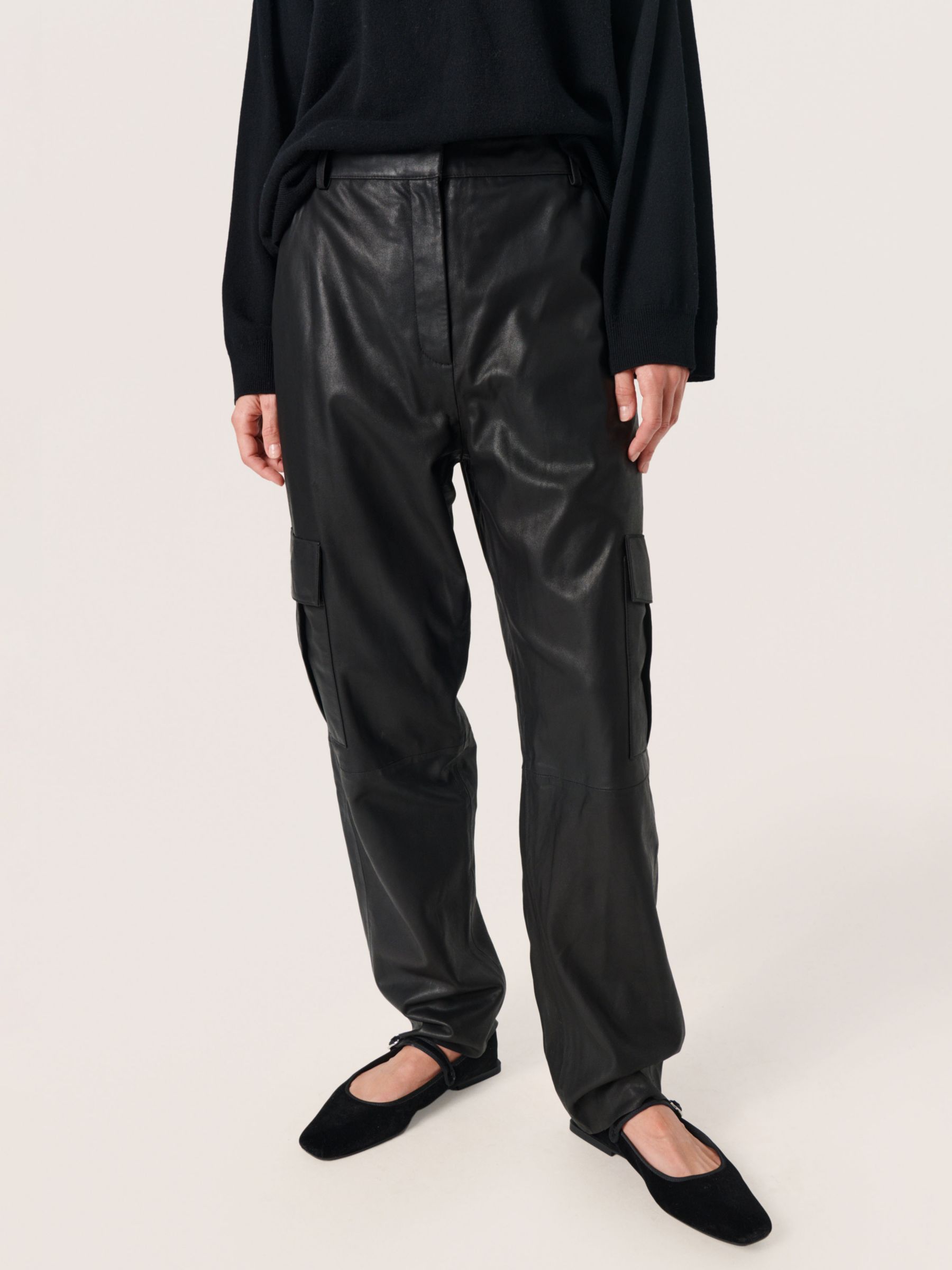 Soaked In Luxury Joselyn Cargo Leather Trousers, Black, XL