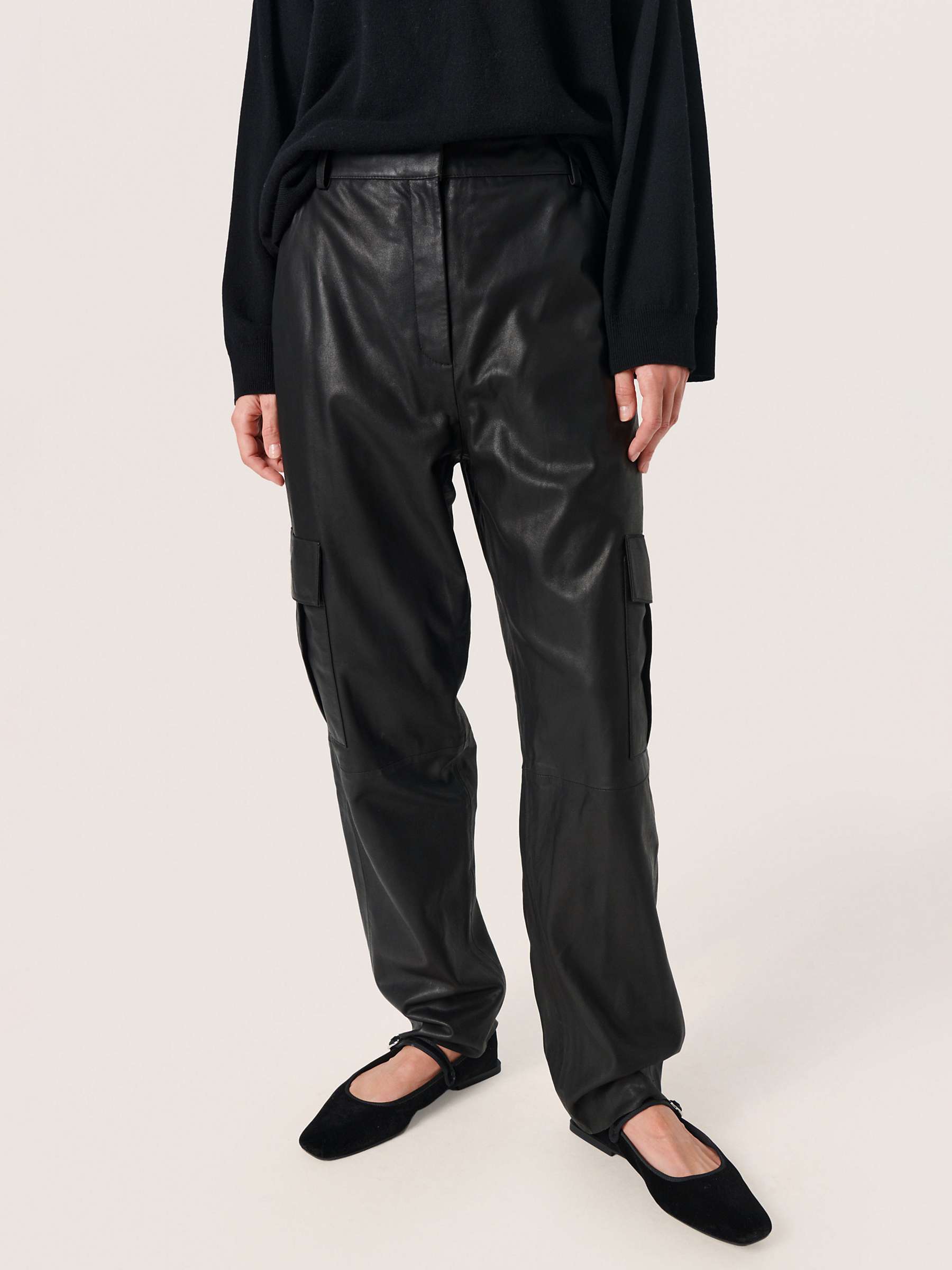Buy Soaked In Luxury Joselyn Cargo Leather Trousers, Black Online at johnlewis.com
