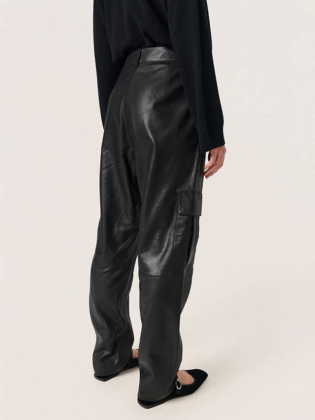 Soaked In Luxury Joselyn Cargo Leather Trousers, Black