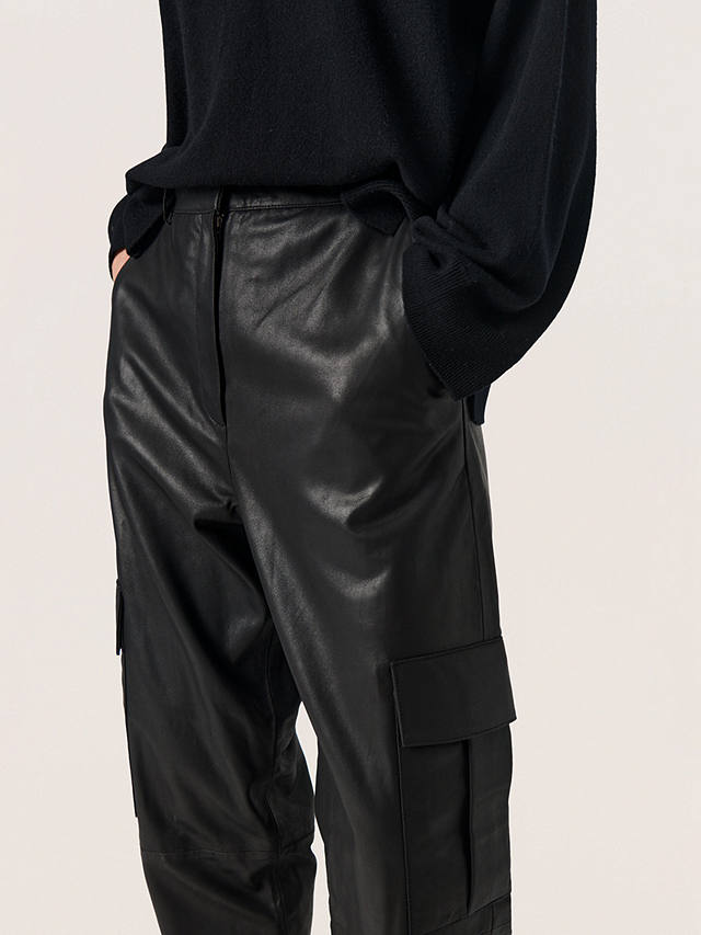 Soaked In Luxury Joselyn Cargo Leather Trousers, Black