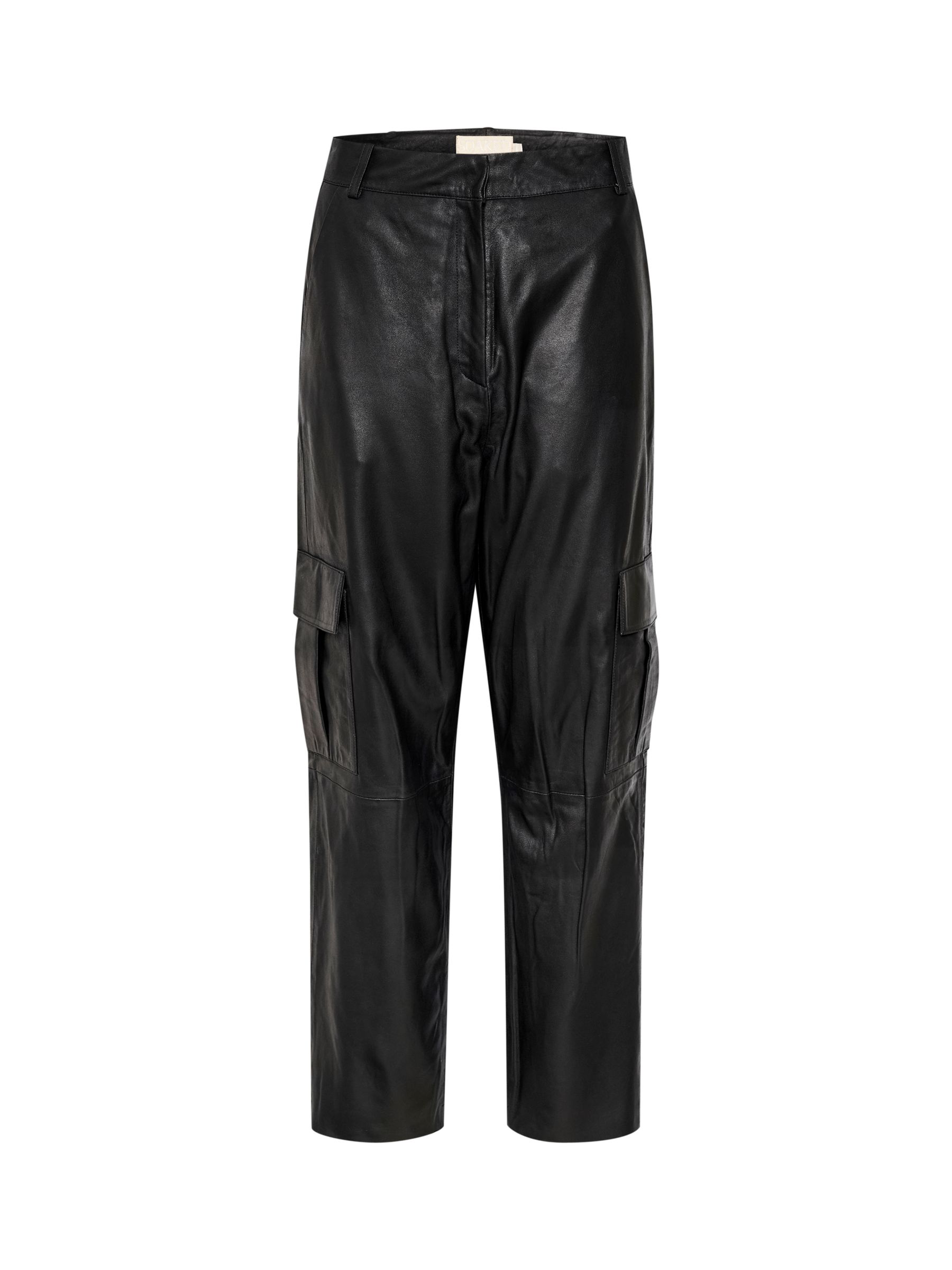 Buy Soaked In Luxury Joselyn Cargo Leather Trousers, Black Online at johnlewis.com