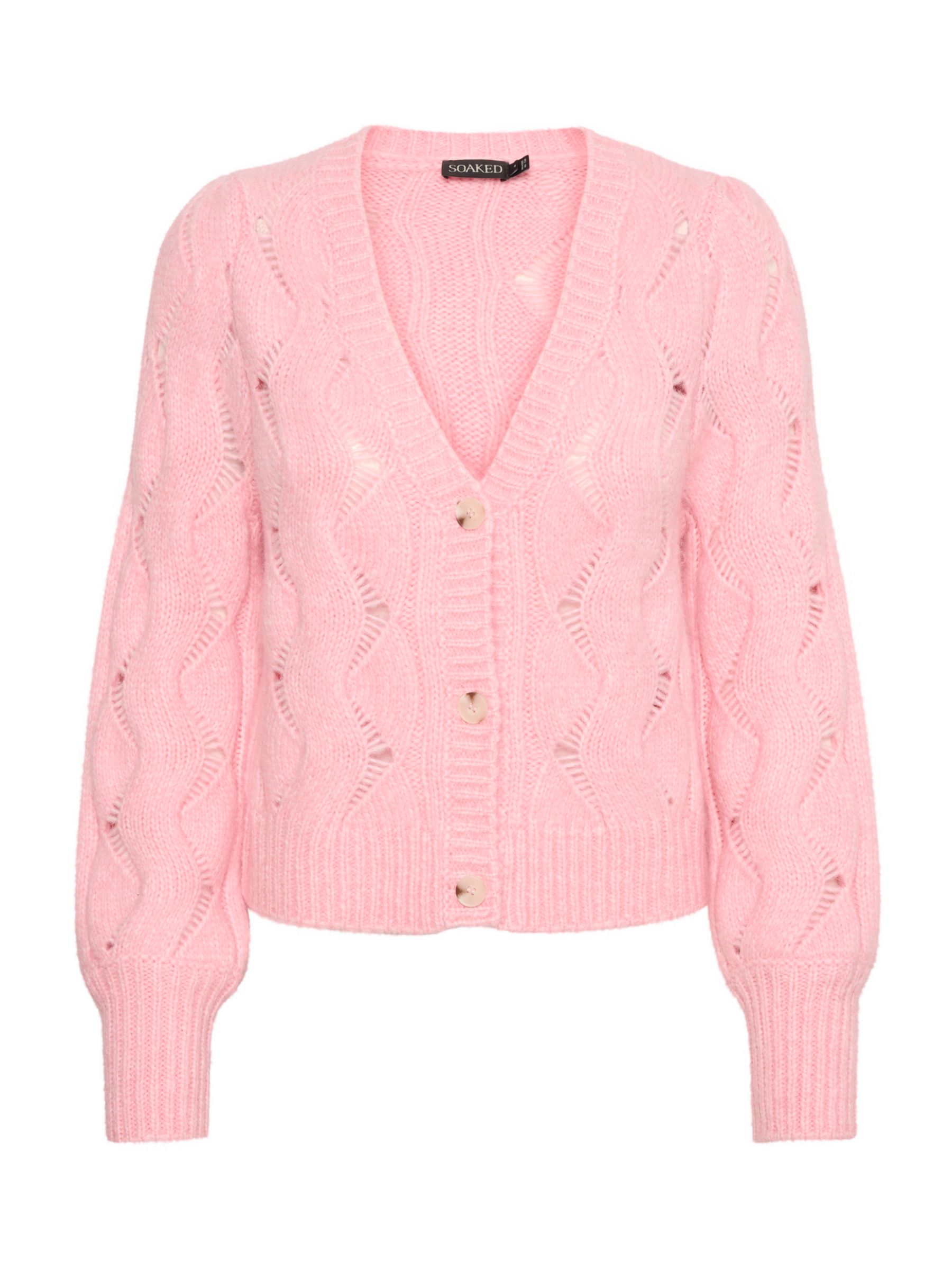 Soaked In Luxury Gunn Cable Knit V-Neck Cardigan, Pink at John Lewis ...