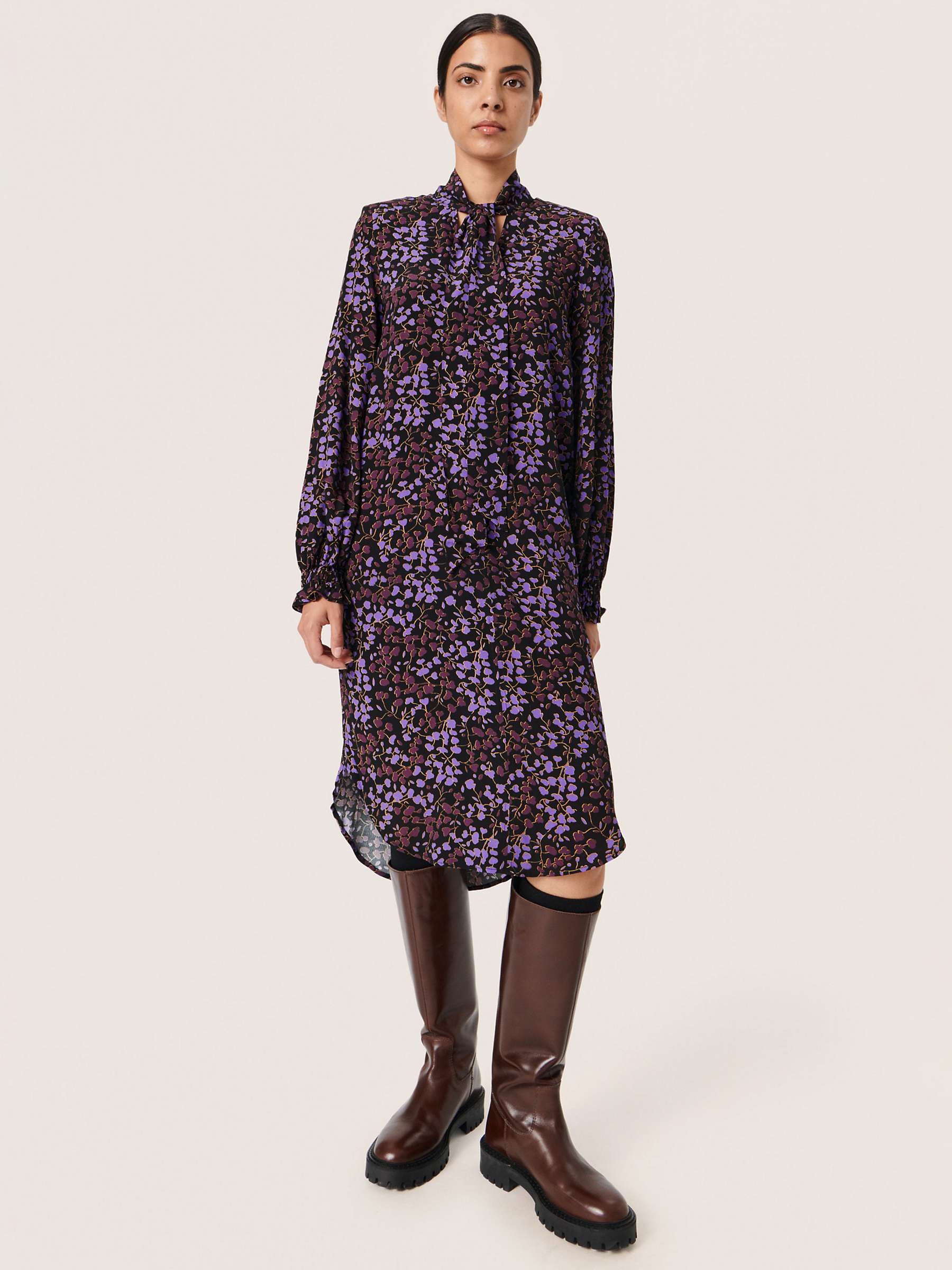 Buy Soaked In Luxury Kenna Tie Neck Long Sleeve Dress, Black/Multi Online at johnlewis.com