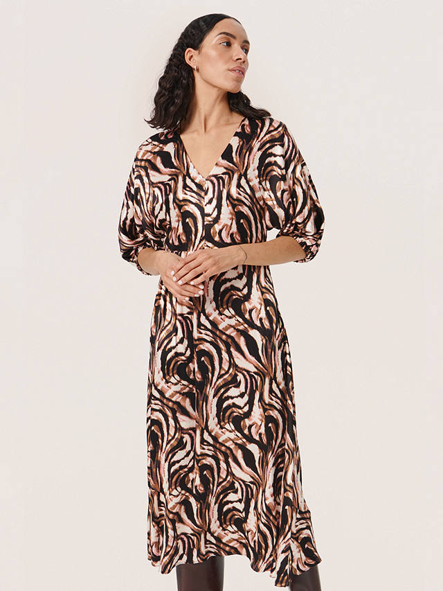 Soaked In Luxury Leighton Evita Swirl Print Midi Dress, Hot Fudge