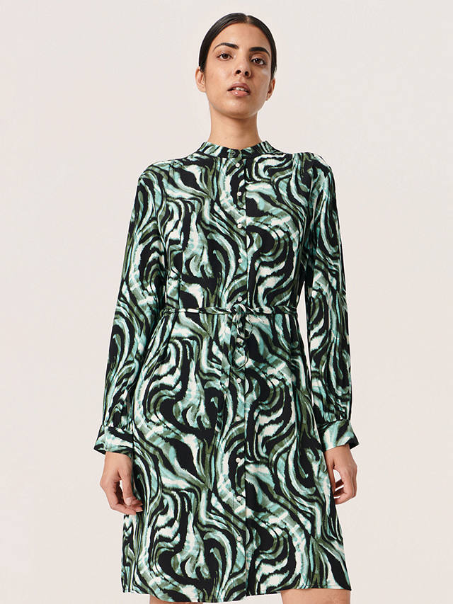 Soaked In Luxury Kenna Knee Length Shirt Dress, Kombu Green Swirl