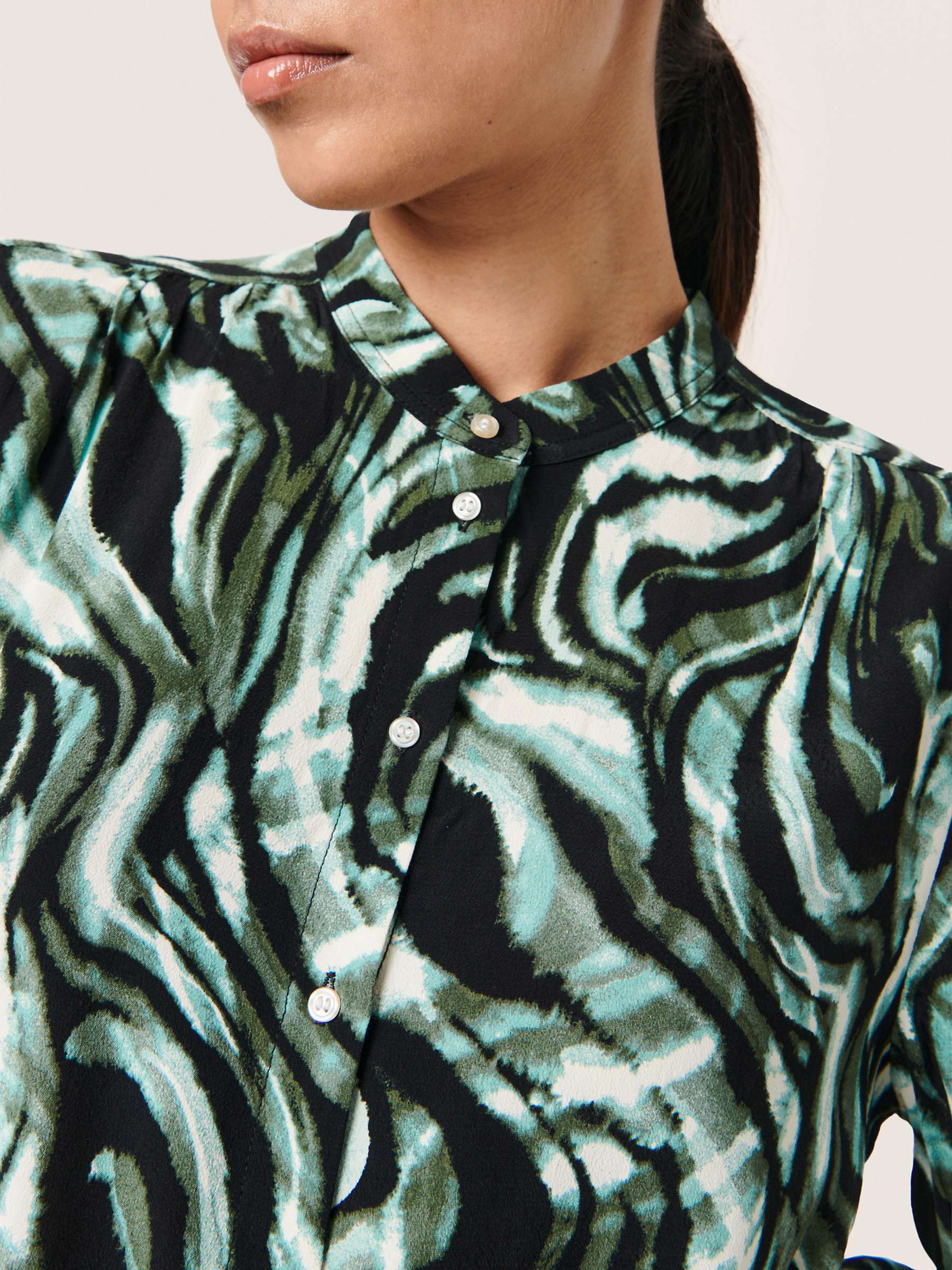 Buy Soaked In Luxury Kenna Knee Length Shirt Dress, Kombu Green Swirl Online at johnlewis.com