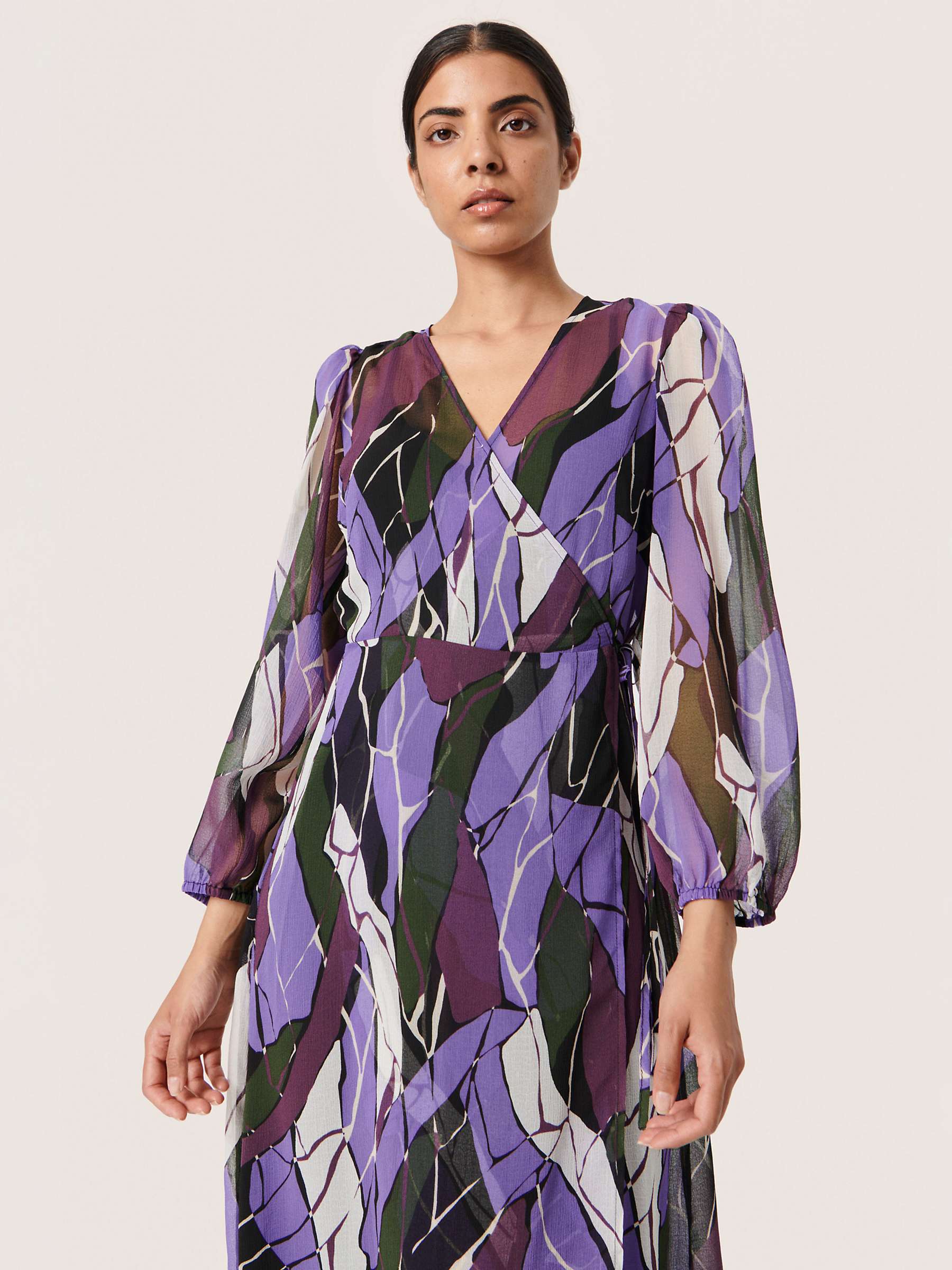 Buy Soaked In Luxury Josefine Chiffon Wrap Midi Dress, Purple/Multi Online at johnlewis.com