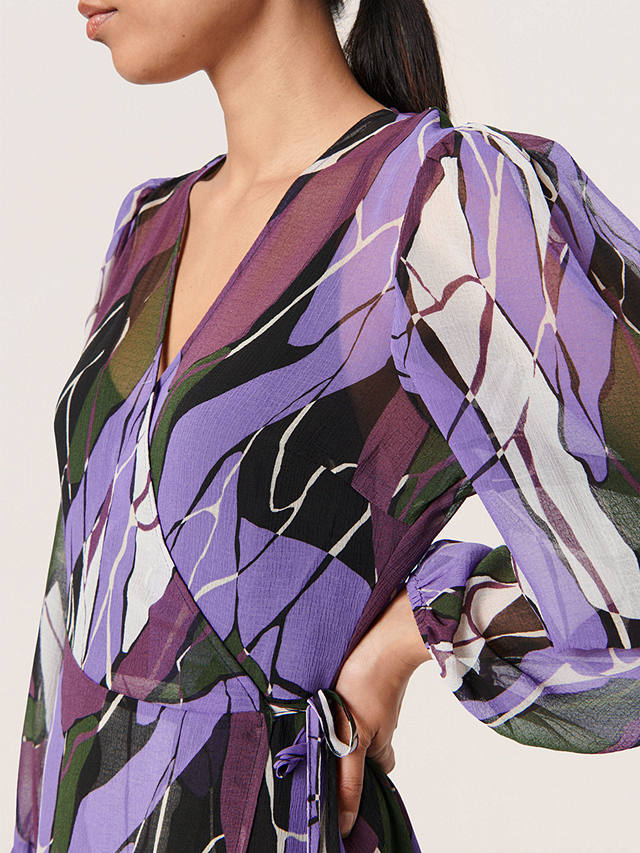 Soaked In Luxury Josefine Chiffon Wrap Midi Dress, Purple/Multi
