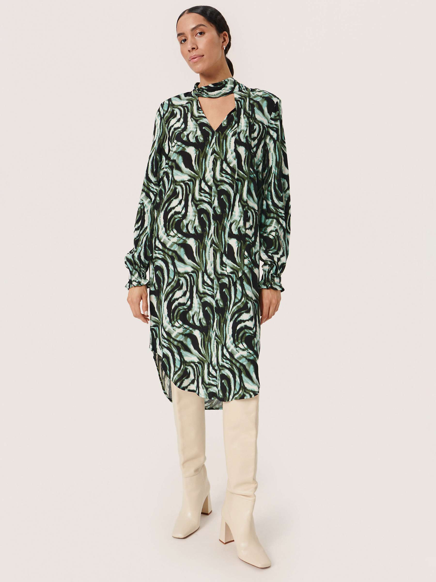 Buy Soaked In Luxury Kenna Tie Neck Long Sleeve Dress, Green/Multi Online at johnlewis.com