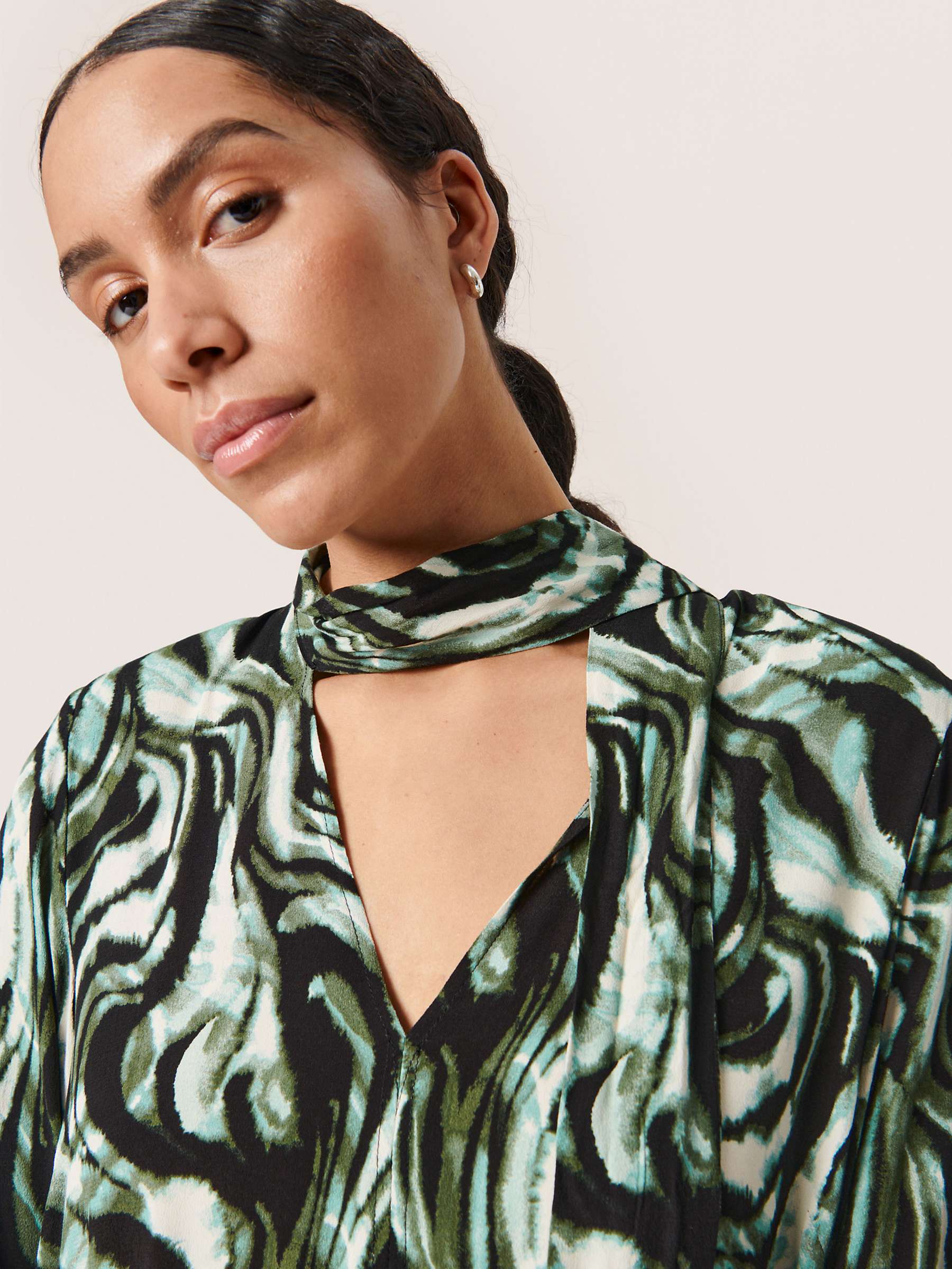 Buy Soaked In Luxury Kenna Tie Neck Long Sleeve Dress, Green/Multi Online at johnlewis.com