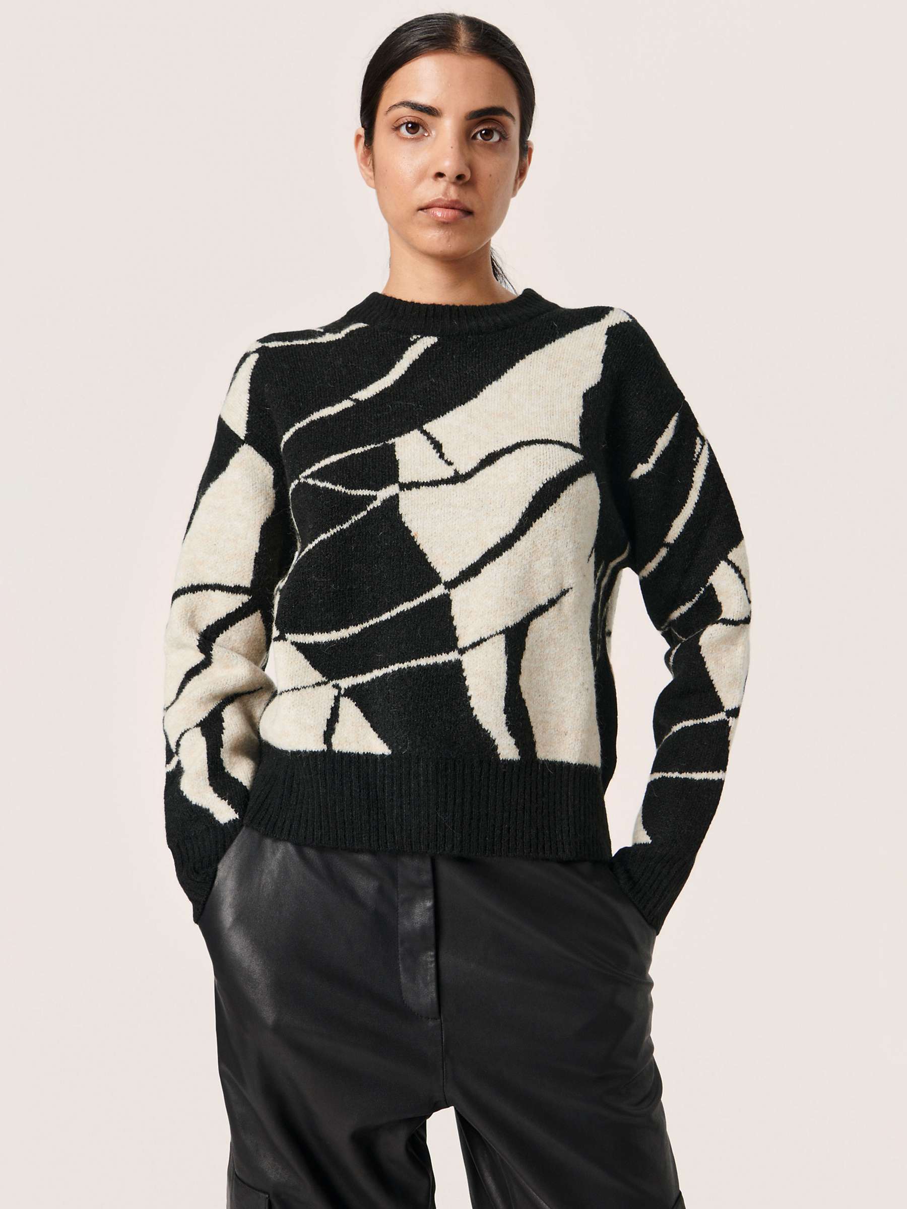 Buy Soaked In Luxury Rakel Wool Blend Graphic Print Jumper, Black & White Online at johnlewis.com