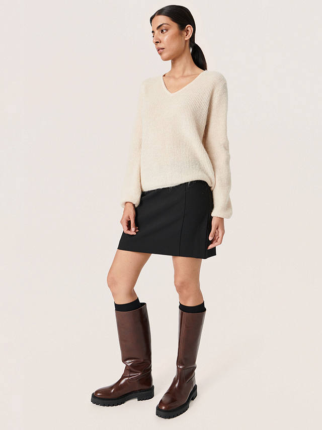 Soaked In Luxury Tuesday Long Sleeve V-Neck Wool Jumper, Sandshell
