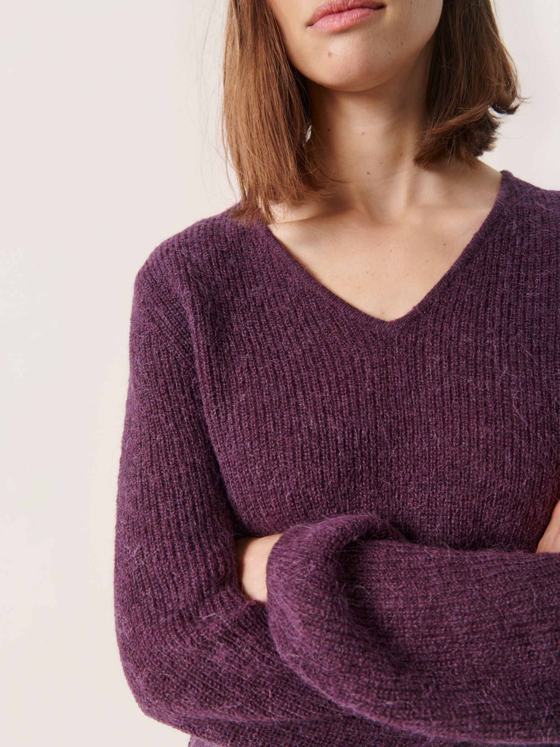 Soaked In Luxury Tuesday Long Sleeve V-Neck Wool Jumper, Hortensia